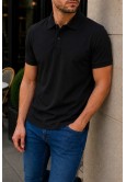 Erkek Siyah Basic Polo Yaka Pike Tişört