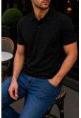 Erkek Siyah Basic Polo Yaka Pike Tişört