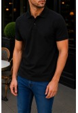 Erkek Siyah Basic Polo Yaka Pike Tişört