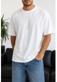 Erkek Beyaz Oversize Basic Bisiklet Yaka Tişört