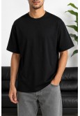Erkek Siyah Oversize Basic Bisiklet Yaka Tişört