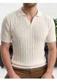 Erkek Ekru Dokulu Polo Yaka Triko T-shirt