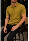 Erkek Yağ Yeşili Basic Polo Yaka Pike Tişört