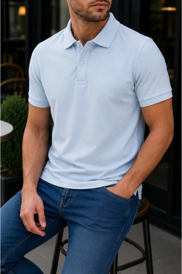 Erkek Bebe Mavisi Basic Polo Yaka Pike Tişört