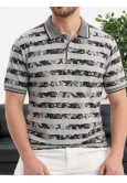 Erkek Gri Çizgili Desenli Polo Yaka Triko Tişört