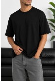 Erkek Siyah Oversize Basic Bisiklet Yaka Tişört