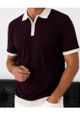 Erkek Bordo Fermuar Yaka Desenli Triko Polo Tişört