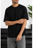 Erkek Siyah Oversize Basic Bisiklet Yaka Tişört