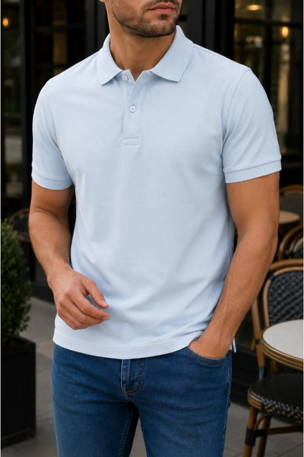 Erkek Bebe Mavisi Basic Polo Yaka Pike Tişört