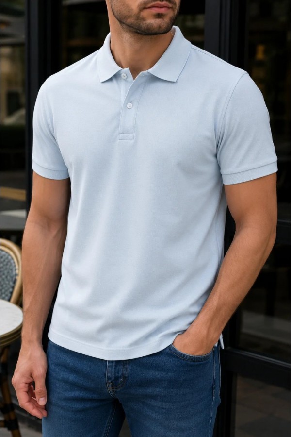Erkek Bebe Mavisi Basic Polo Yaka Pike Tişört