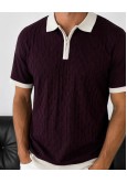 Erkek Bordo Fermuar Yaka Desenli Triko Polo Tişört