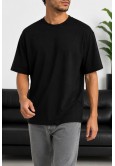 Erkek Siyah Oversize Basic Bisiklet Yaka Tişört