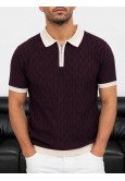 Erkek Bordo Fermuar Yaka Desenli Triko Polo Tişört