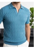 Erkek Turkuaz Dokulu Polo Yaka Triko T-shirt