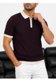 Erkek Bordo Fermuar Yaka Desenli Triko Polo Tişört