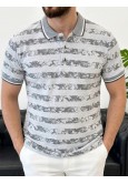 Erkek Füme Çizgili Desenli Polo Yaka Triko Tişört