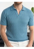 Erkek Turkuaz Dokulu Polo Yaka Triko T-shirt