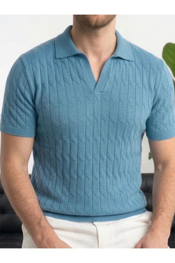 Erkek Turkuaz Dokulu Polo Yaka Triko T-shirt