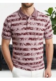 Erkek Bordo Çizgili Desenli Polo Yaka Triko Tişört