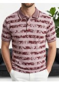 Erkek Bordo Çizgili Desenli Polo Yaka Triko Tişört