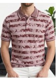 Erkek Bordo Çizgili Desenli Polo Yaka Triko Tişört