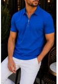 Erkek Saks Mavisi Fermuarlı Polo Yaka Tişört